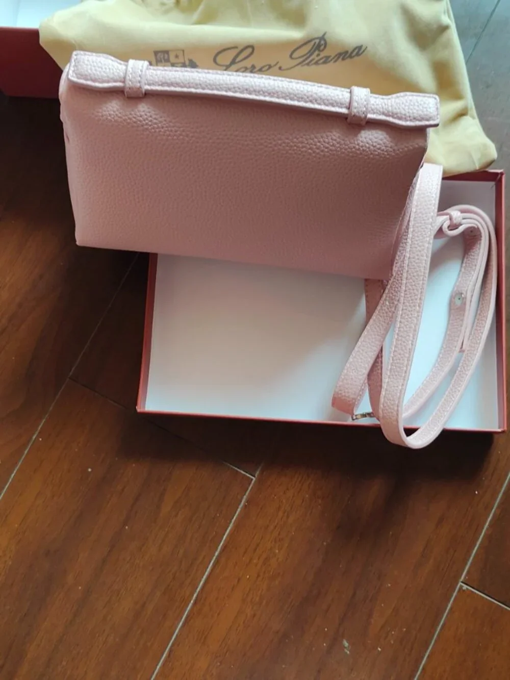 Loro Piana Pink Pebbled Leather Extra Pocket Pouch Crossbody Bag NIB